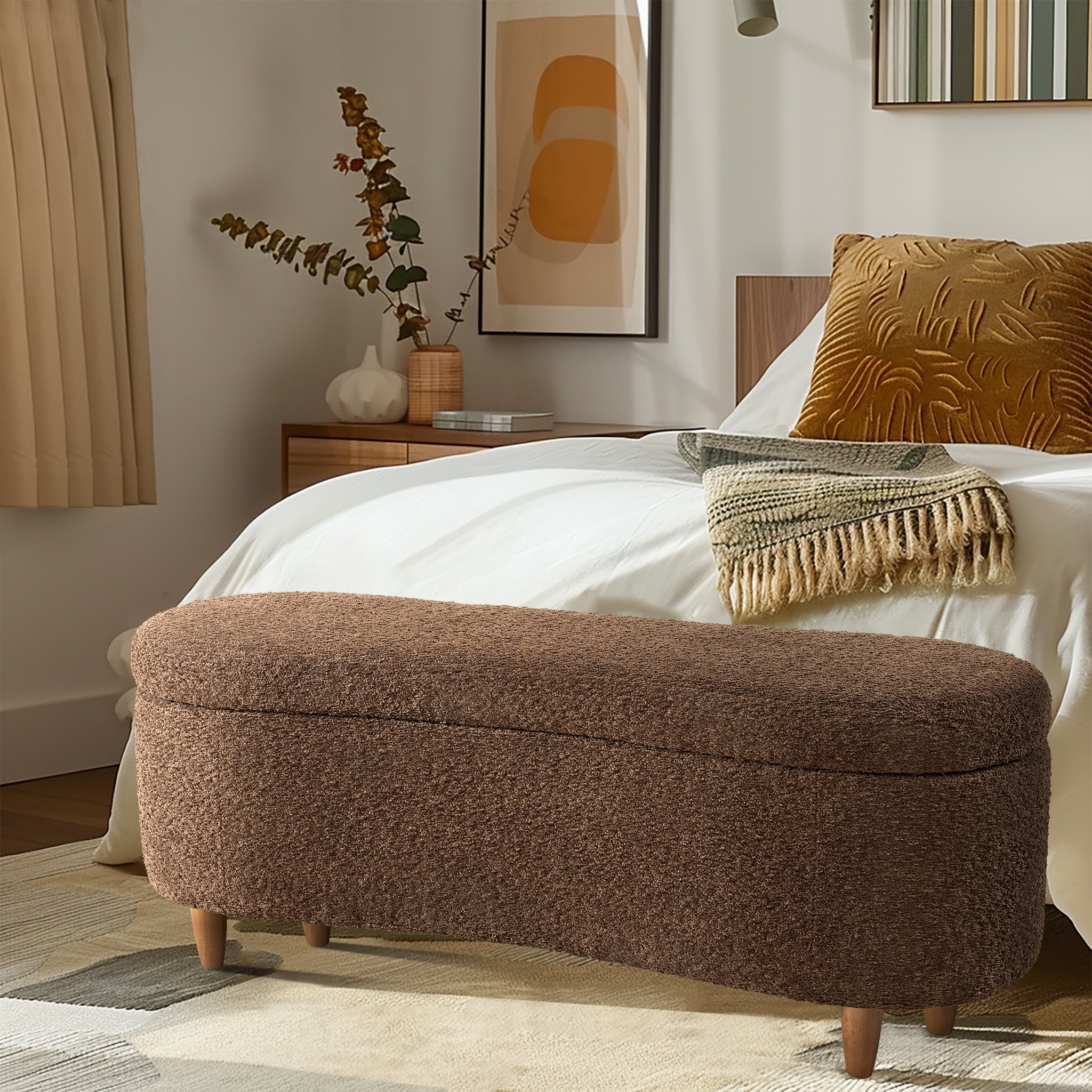 INK IVY Bailey Boucle-Style Curved Storage Accent Bench