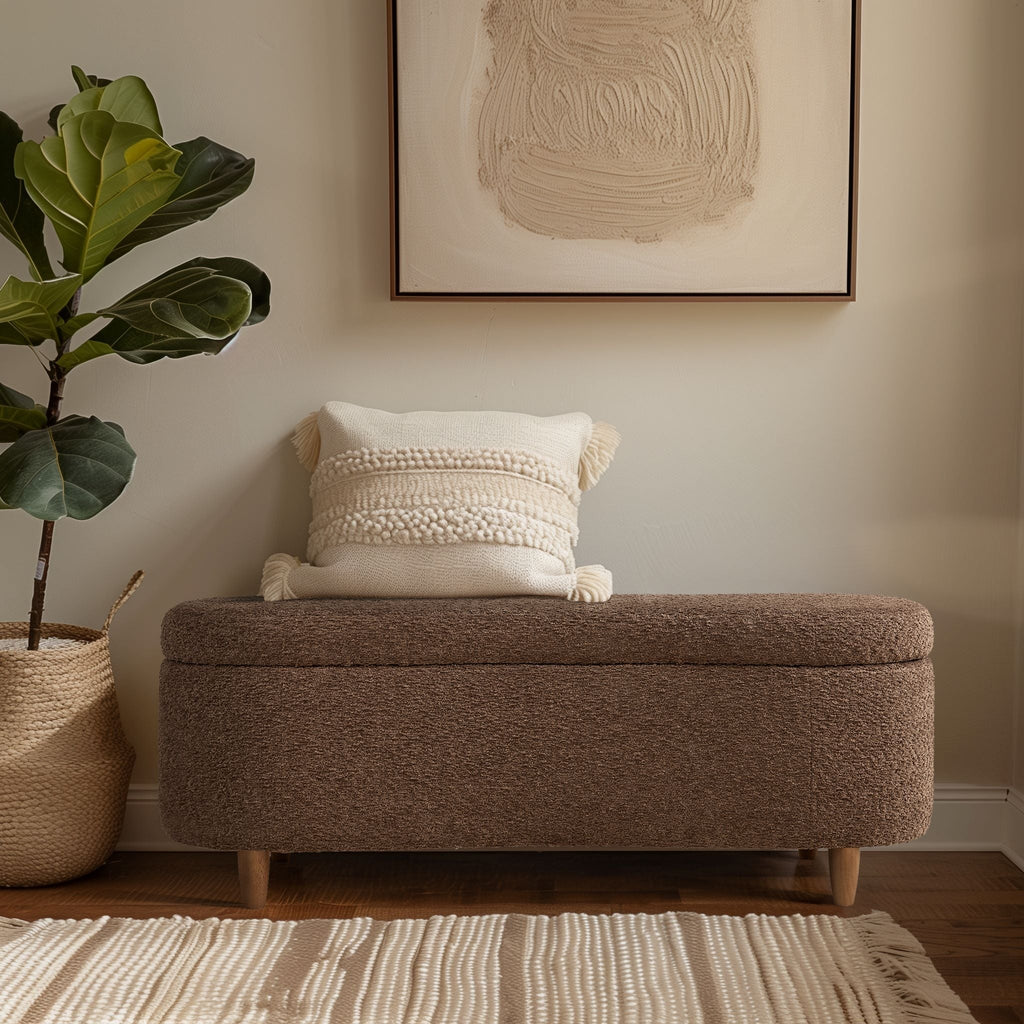 INK IVY Bailey Boucle-Style Curved Storage Accent Bench