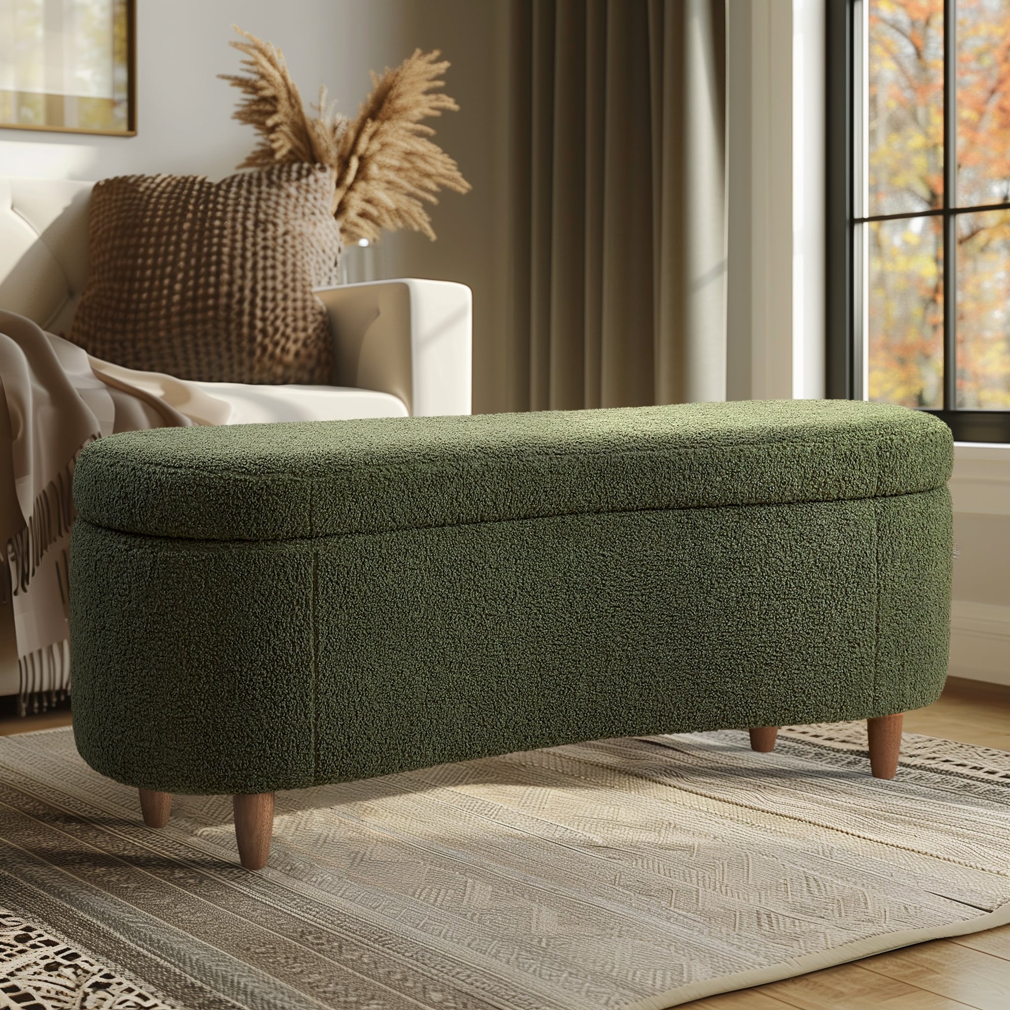 INK IVY Bailey Boucle-Style Curved Storage Accent Bench