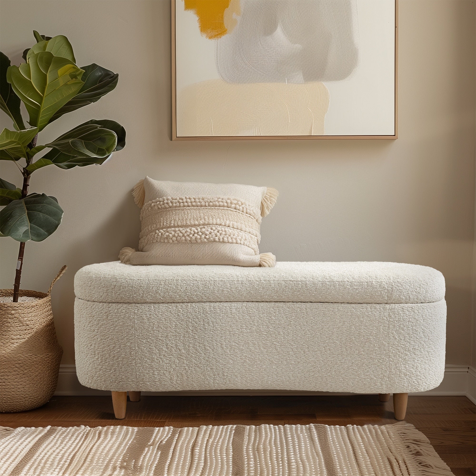 INK IVY Bailey Boucle-Style Curved Storage Accent Bench