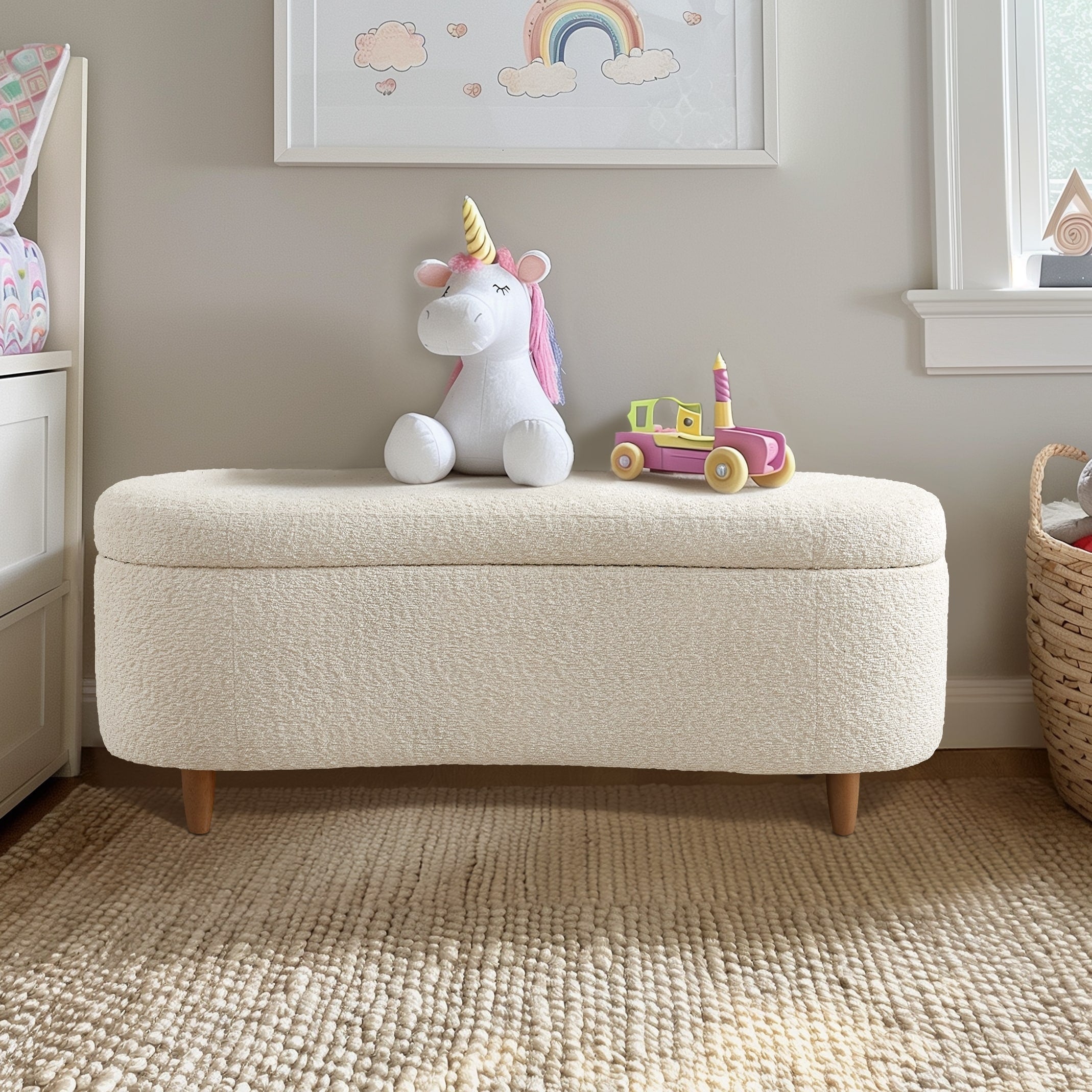 INK IVY Bailey Boucle-Style Curved Storage Accent Bench