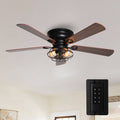 Farmhouse 48-in Wood 5-Blade Low Profile Flush Mount Black Ceiling Fan with Remote and Light Kit