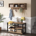 Entryway Coat Rack Shoe Bench Set, Industrial Hall Tree Coat Shoe Rack