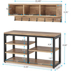 Entryway Coat Rack Shoe Bench Set, Industrial Hall Tree Coat Shoe Rack
