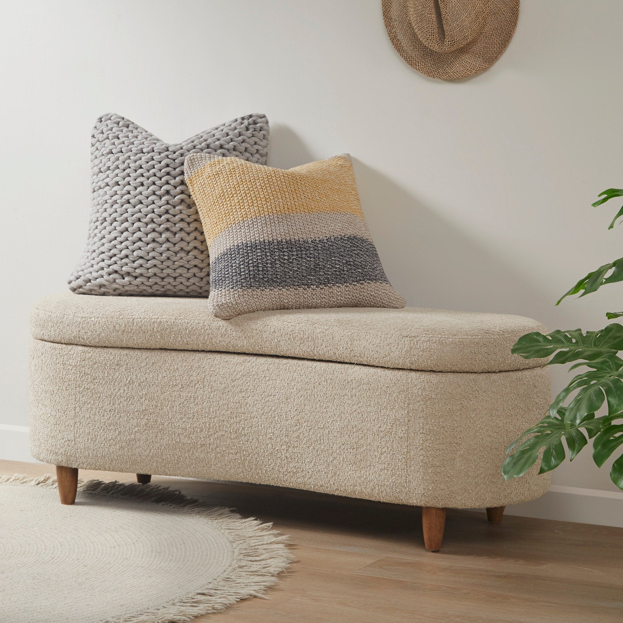 INK IVY Bailey Boucle-Style Curved Storage Accent Bench