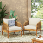 Jabe Outdoor Acacia Wood and Wicker Club Chair Set by Christopher Knight Home