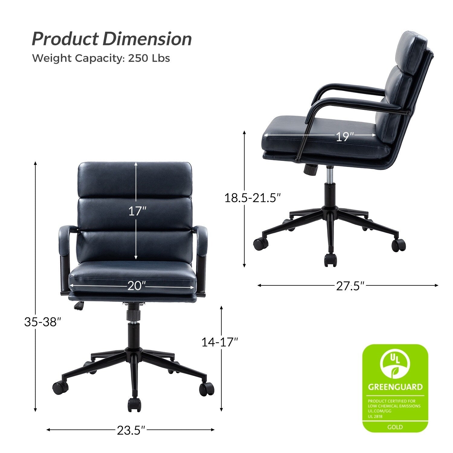 Joseph Modern Task Faux Leather Chair with Tilt Lock and Center Tilt by HULALA HOME