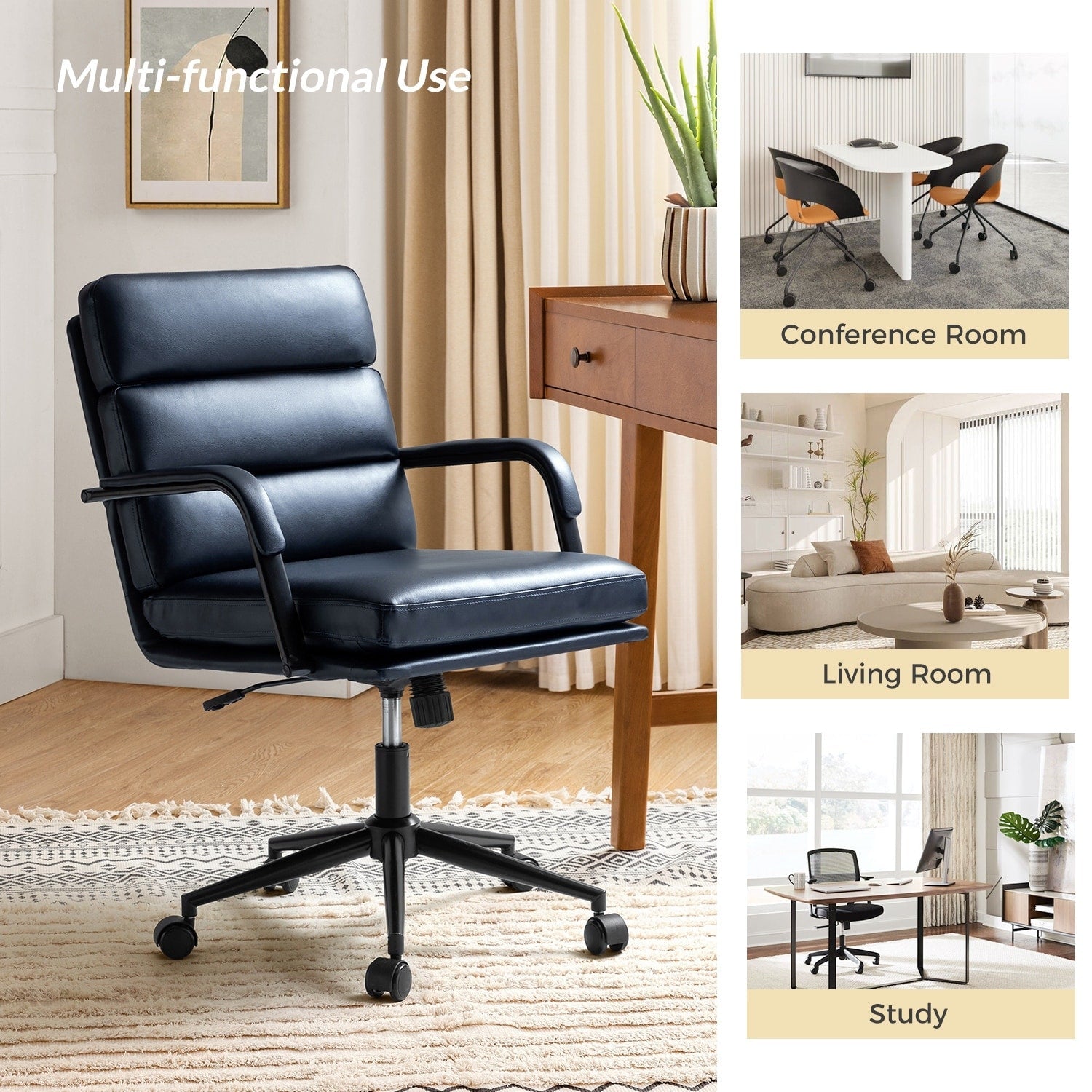 Joseph Modern Task Faux Leather Chair with Tilt Lock and Center Tilt by HULALA HOME