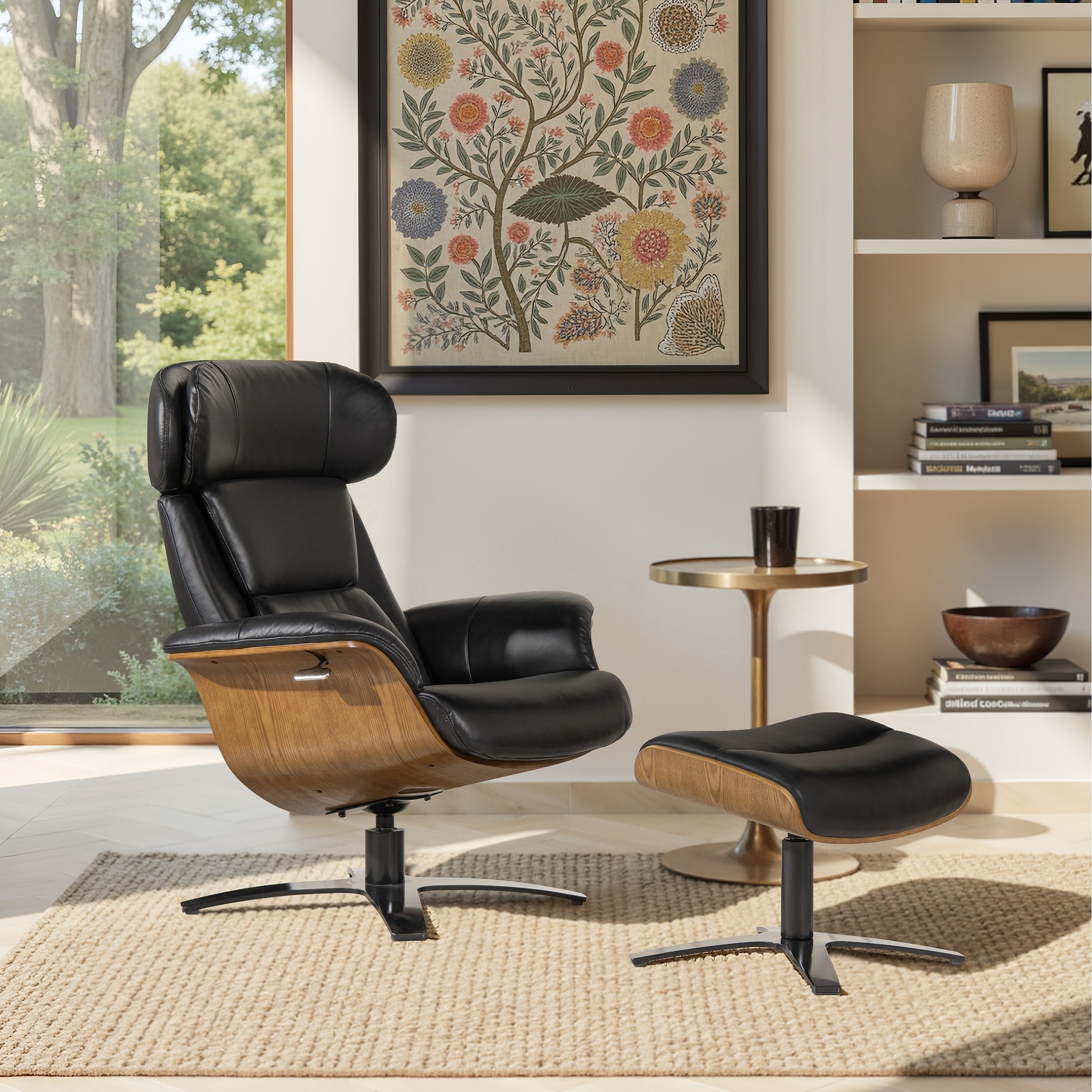 Jovan 31.5 Genuine Leather Recliner Lounge Chair with Ottoman