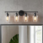 KAWOTI 4-Light Dimmable Metal Bathroom Vanity Light with Glass Shade