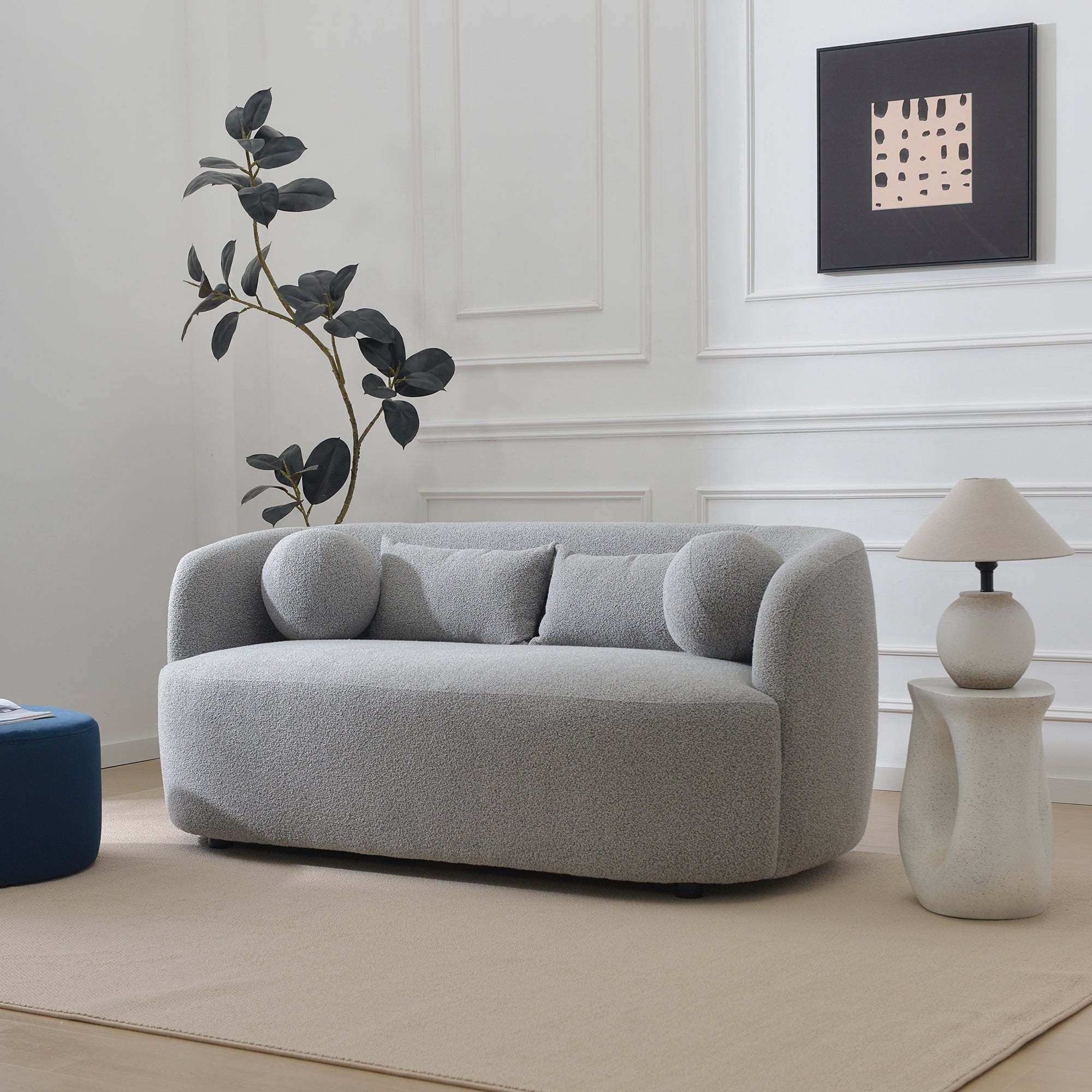 KINWELL Boucle Upholstered 2-Seats Loveseat with Pillows