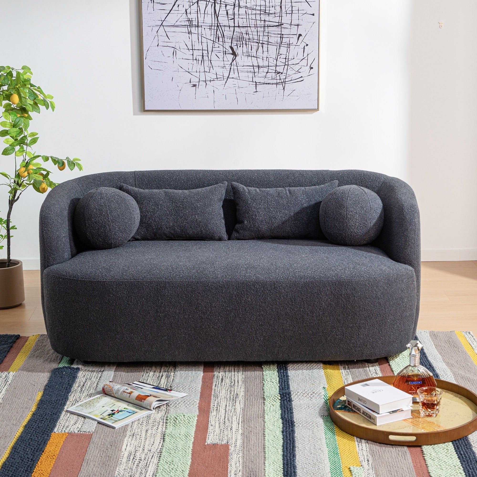 KINWELL Boucle Upholstered 2-Seats Loveseat with Pillows