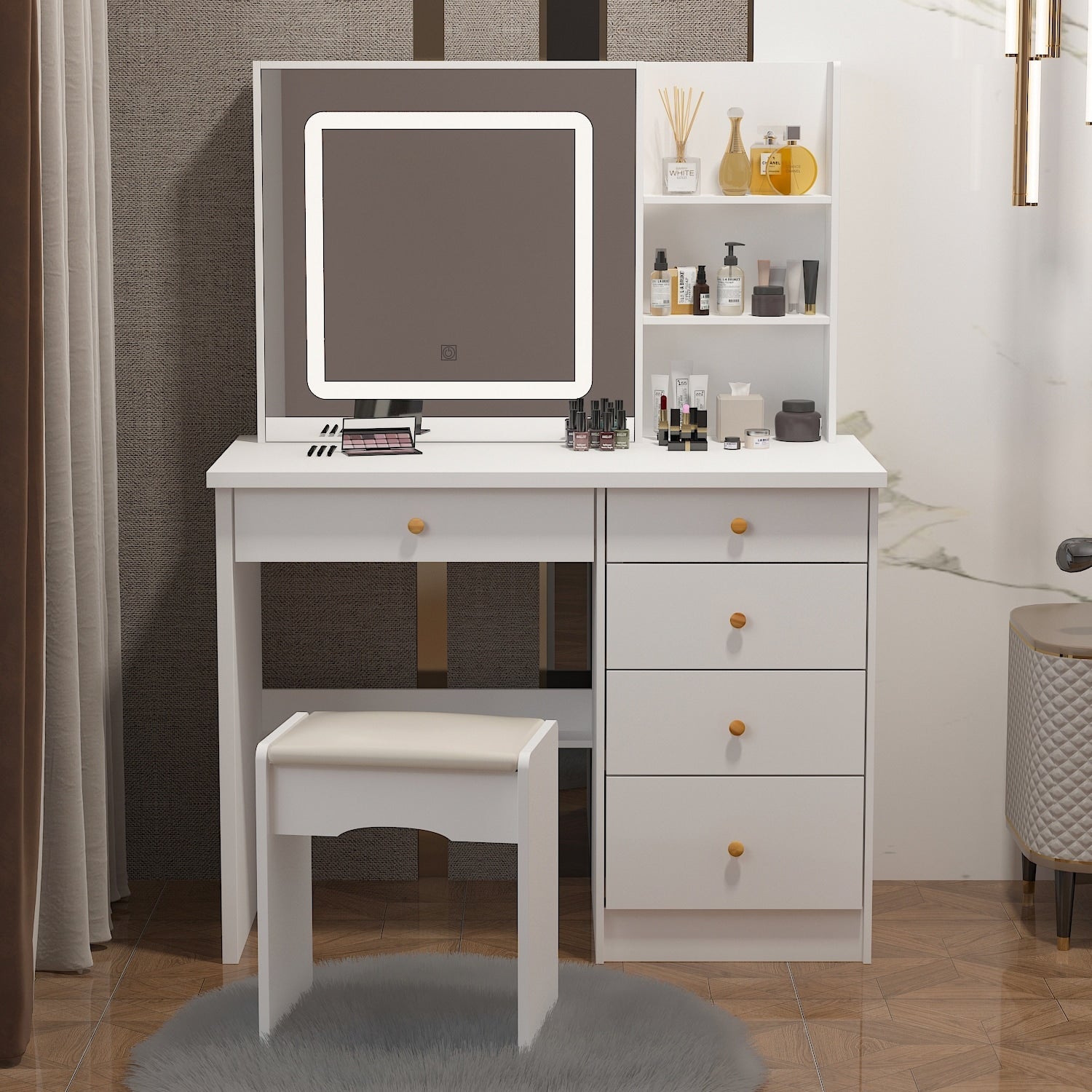 Kerrogee Makeup Vanity Set with Adjustable Lighted Mirror & Stool - 39.4L x 19.7W x 53.5H