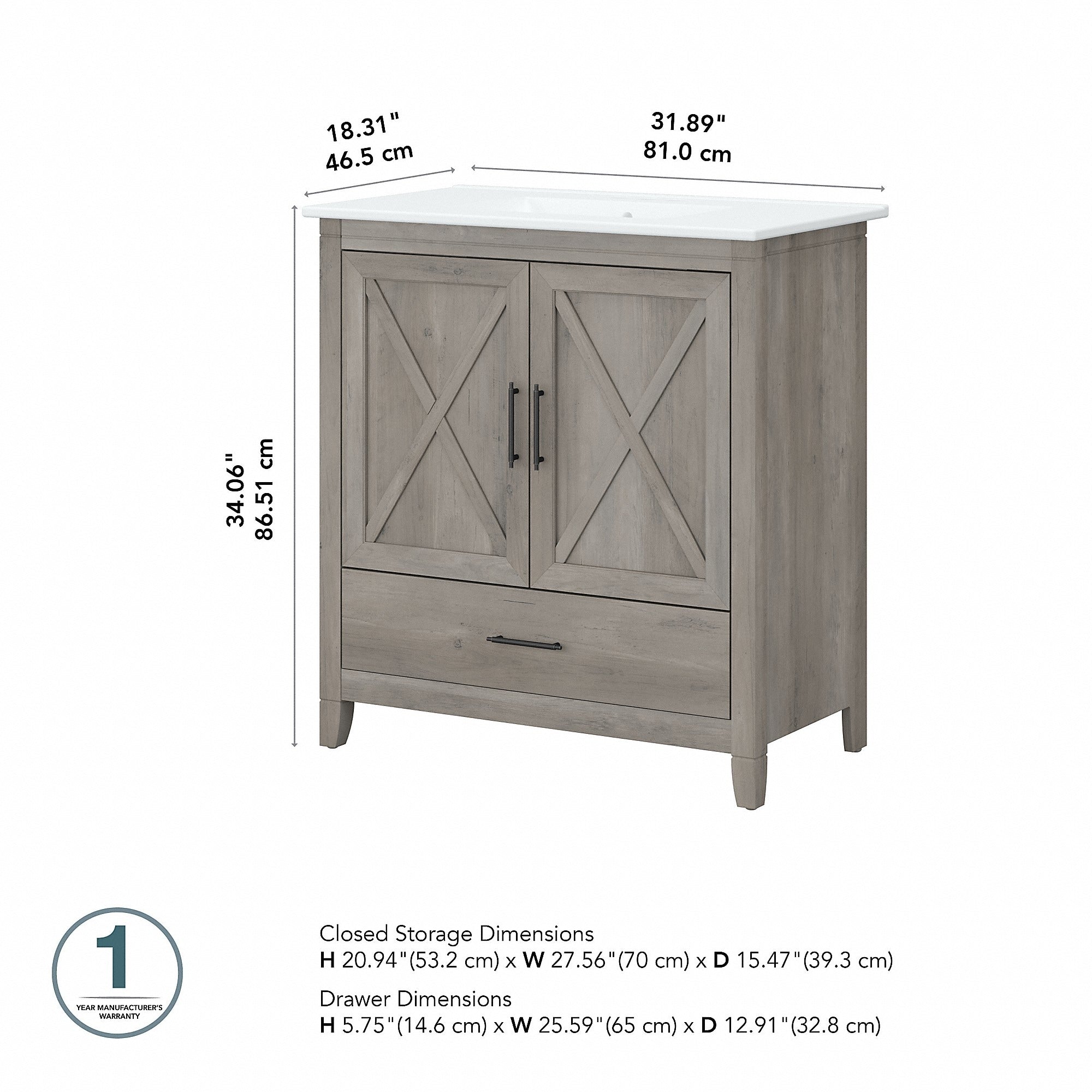 Key West 32W Bathroom Vanity with Sink by Bush Furniture