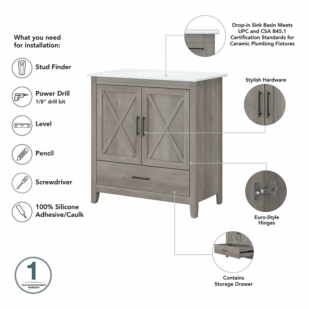 Key West 32W Bathroom Vanity with Sink by Bush Furniture