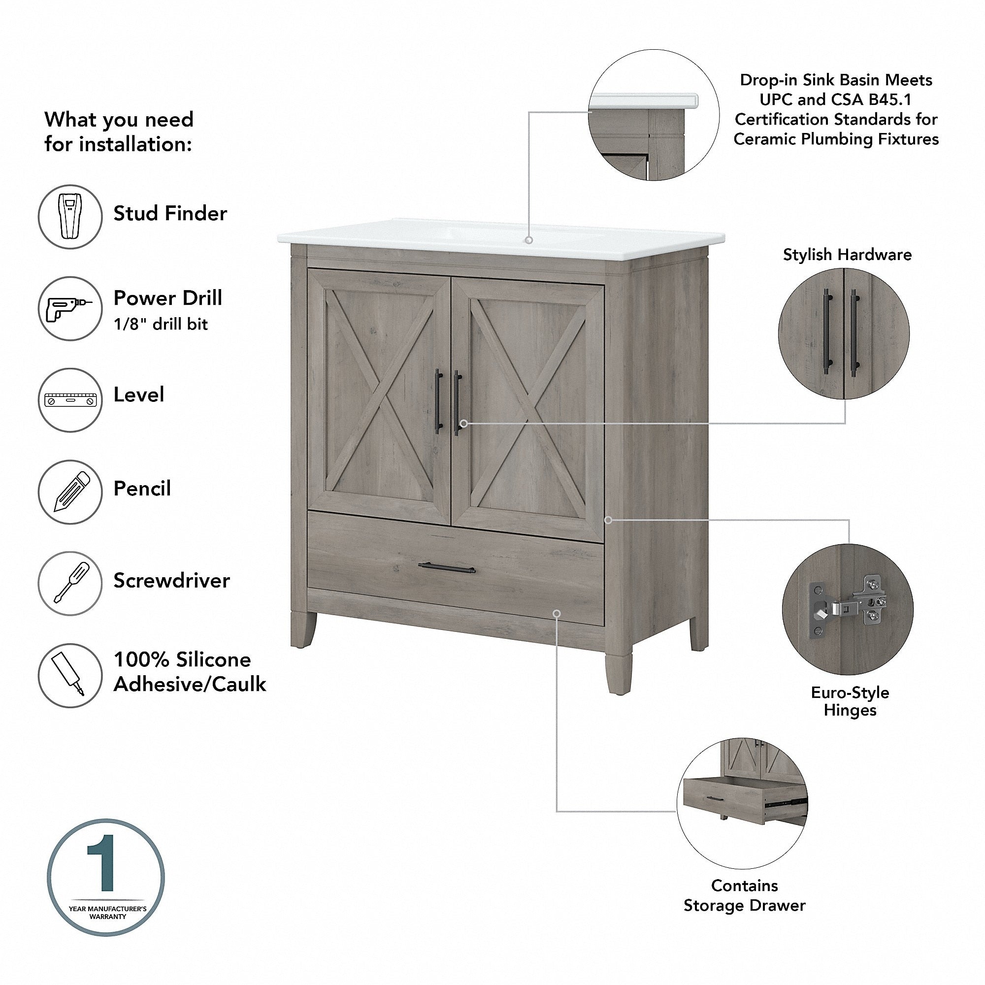 Key West 32W Bathroom Vanity with Sink by Bush Furniture
