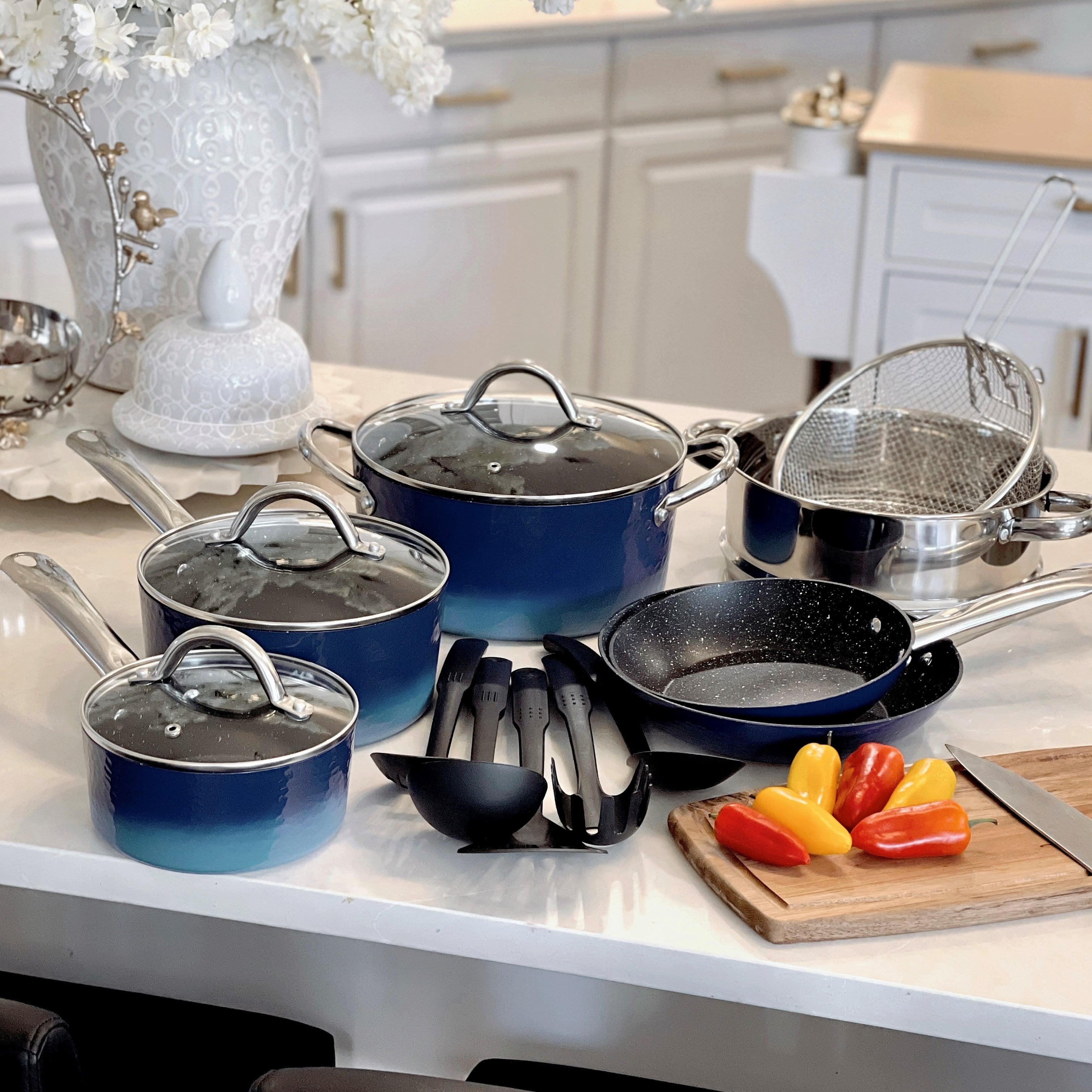 Kitchen Academy 15-piece Nonstick Granite-coated Cookware Set
