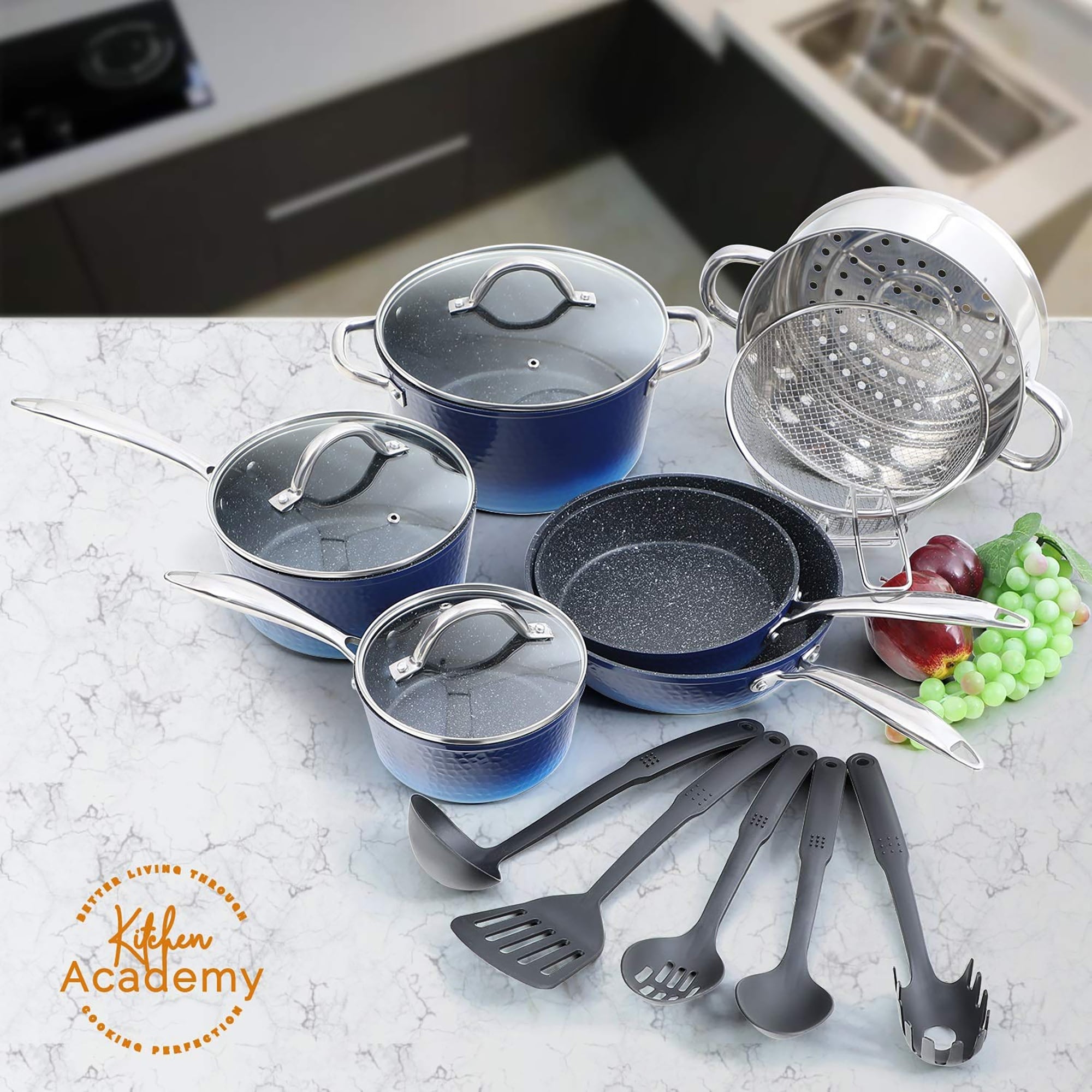 Kitchen Granite Cookware Set, Cooking Pans Set Non-Stick Pots 12/15/30-piece Set