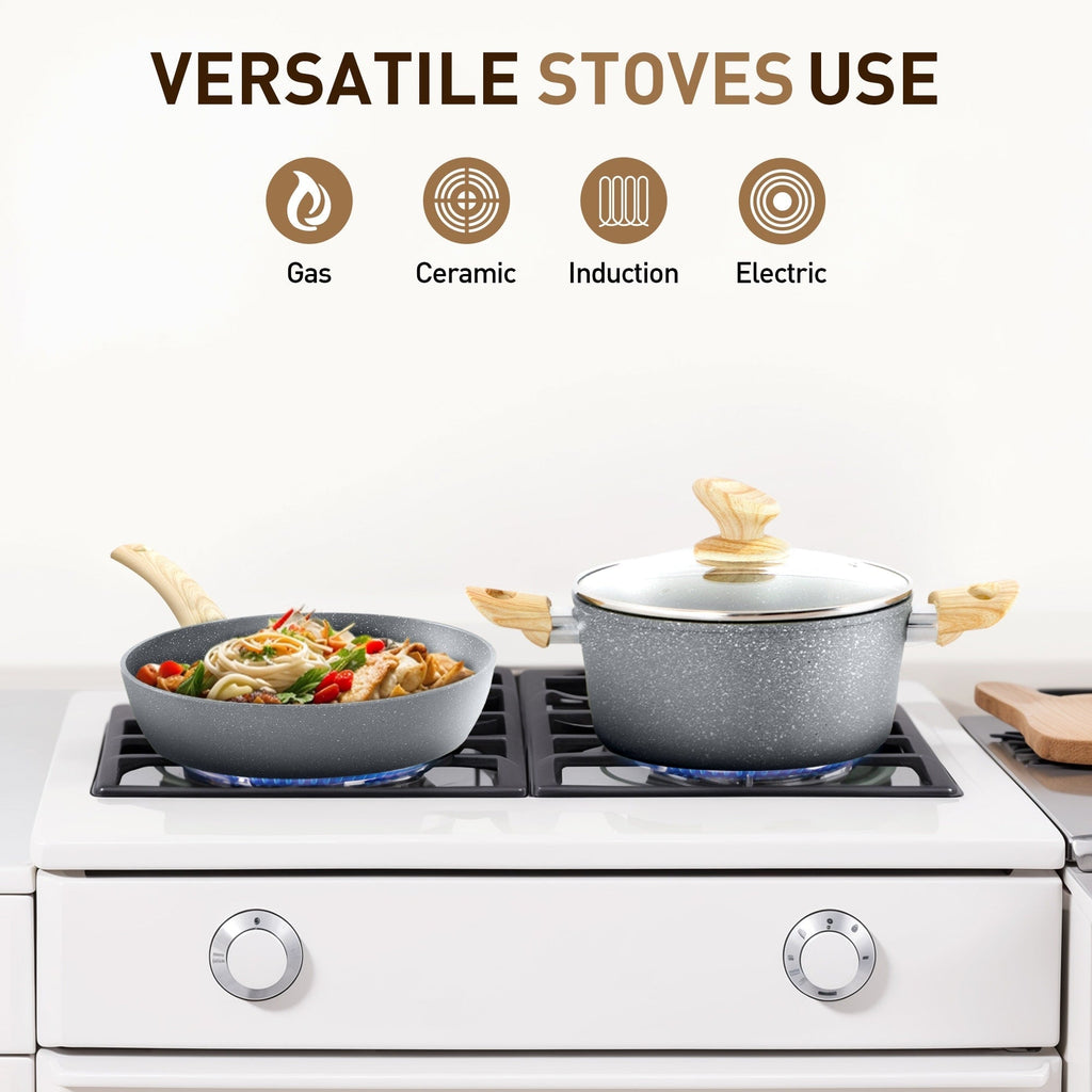 Kitchen Cookware Sets Nonstick, 12 Piece Pots and Pans Set Granite Cooking Set