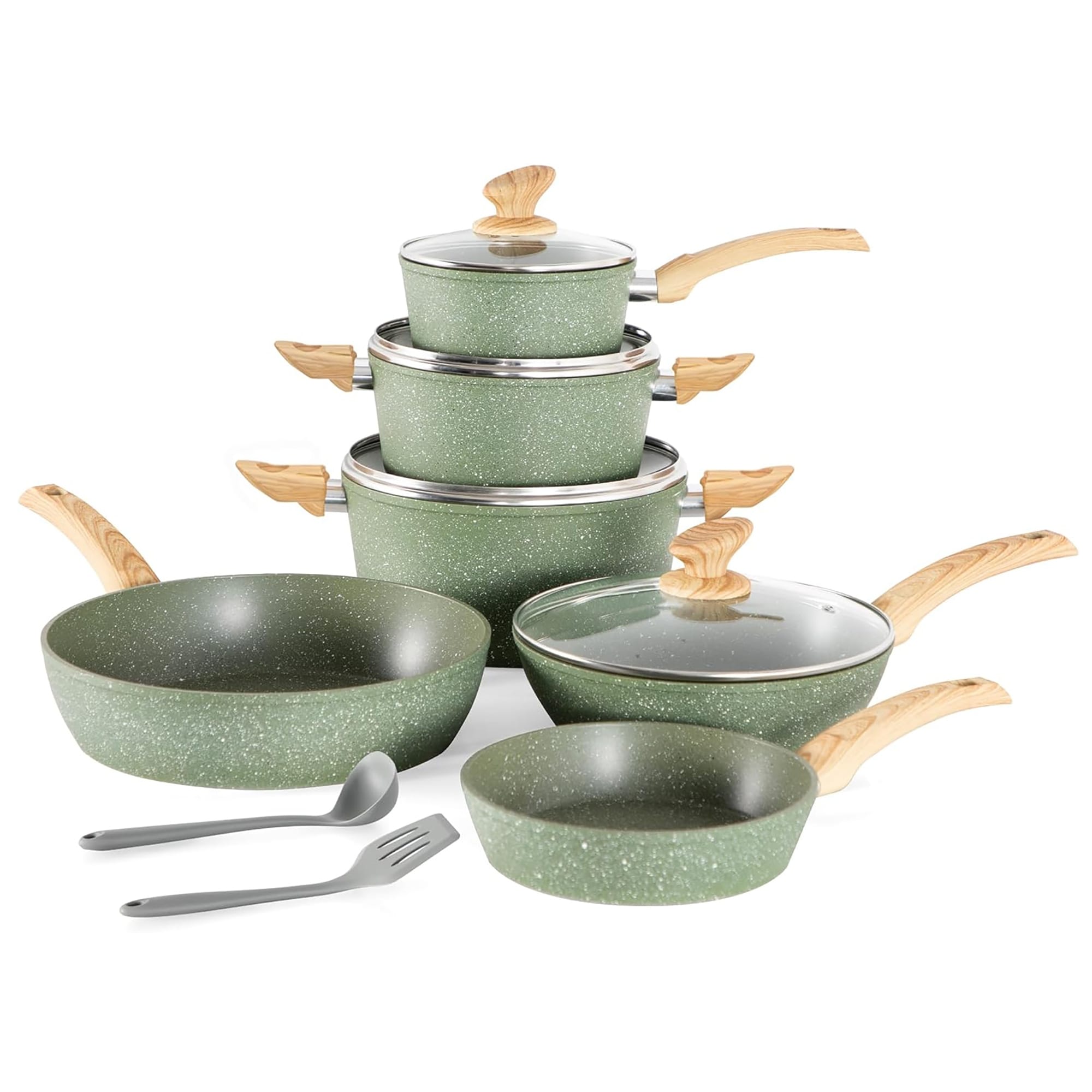 Kitchen Cookware Sets Nonstick, 12 Piece Pots and Pans Set Granite Cooking Set