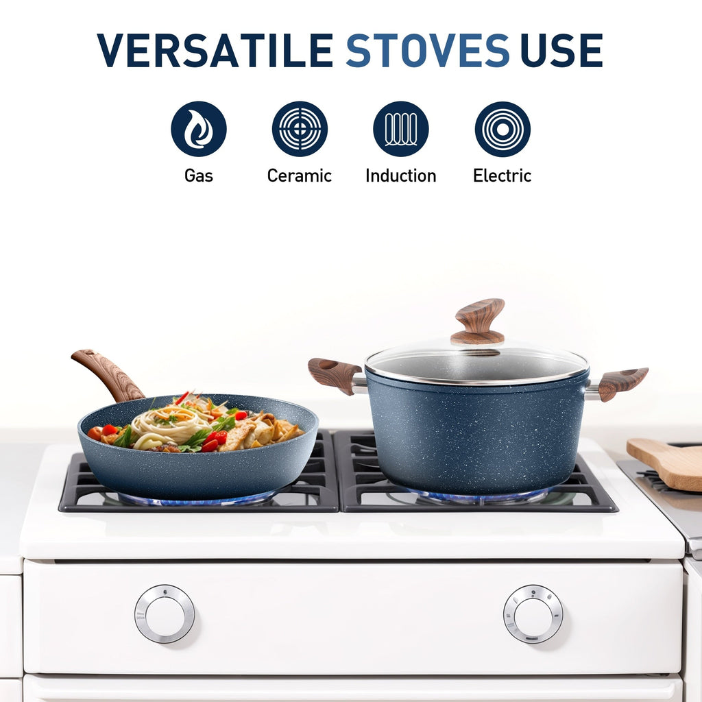 Kitchen Cookware Sets Nonstick, 12 Piece Pots and Pans Set Granite Cooking Set
