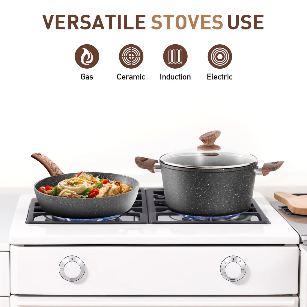 Kitchen Cookware Sets Nonstick, 12 Piece Pots and Pans Set Granite Cooking Set