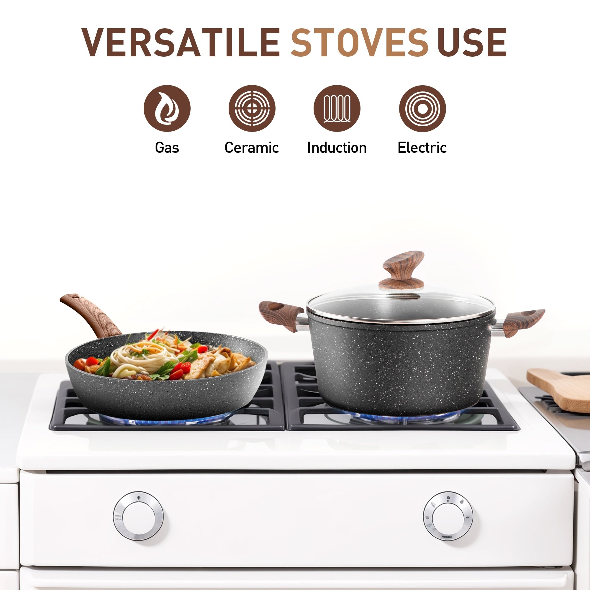 Kitchen Granite Cookware Set, Cooking Pans Set Non-Stick Pots 12/15/30-piece Set