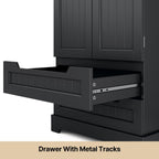 Kitchen Storage Pantry Cabinet, Freestanding Bathroom Storage Cabinet with 2 Doors and Drawers