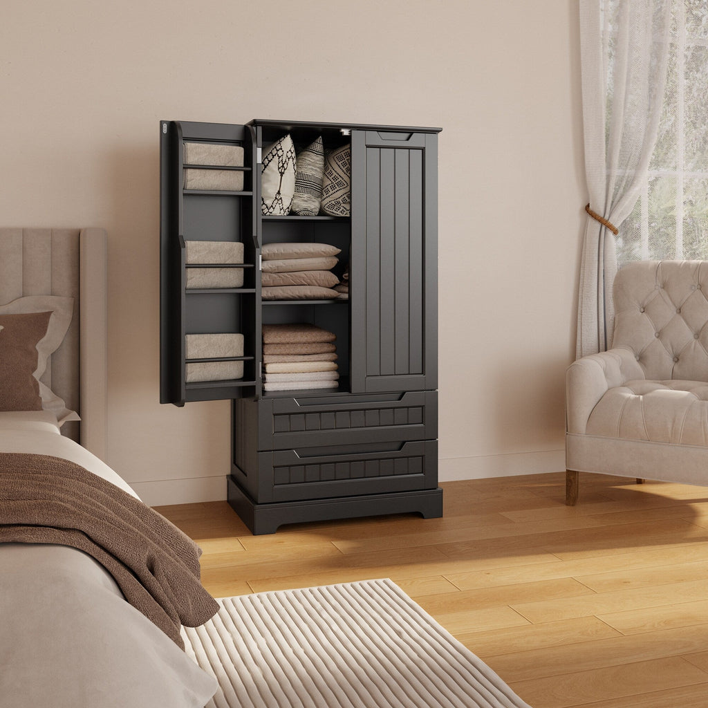 Kitchen Storage Pantry Cabinet, Freestanding Bathroom Storage Cabinet with 2 Doors and Drawers