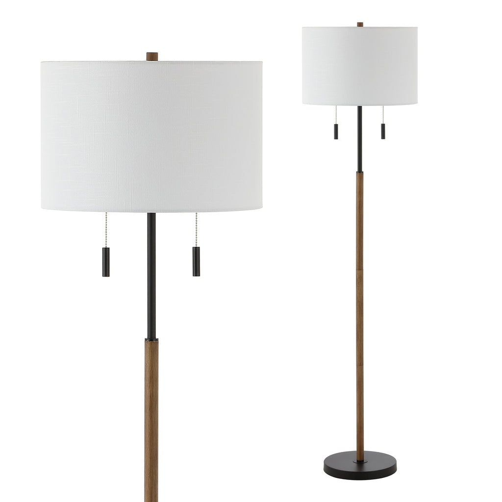 Koda 61 Rustic Farmhouse Iron Candlestick Pull Chains LED Floor Lamp, Brown Wood Finish/Black by JONATHAN Y