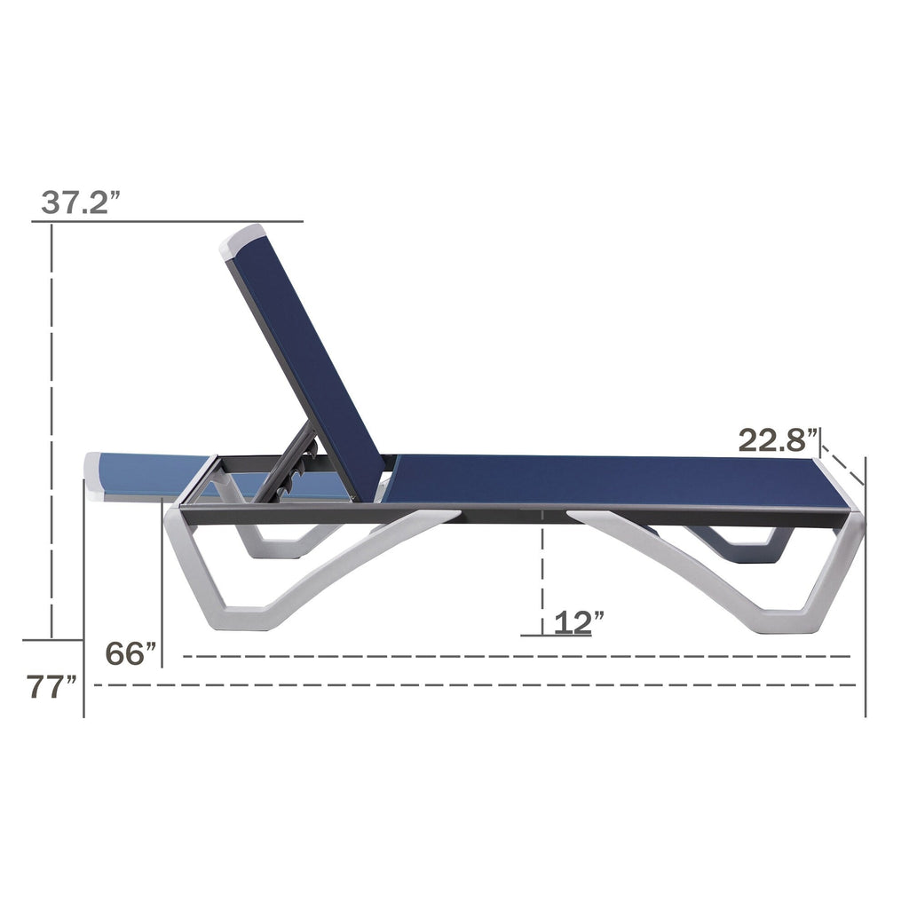 Kozyard Alan Full Flat Aluminum and Polypropylene Resin Legs Patio Reclining Adjustable Chaise Lounge