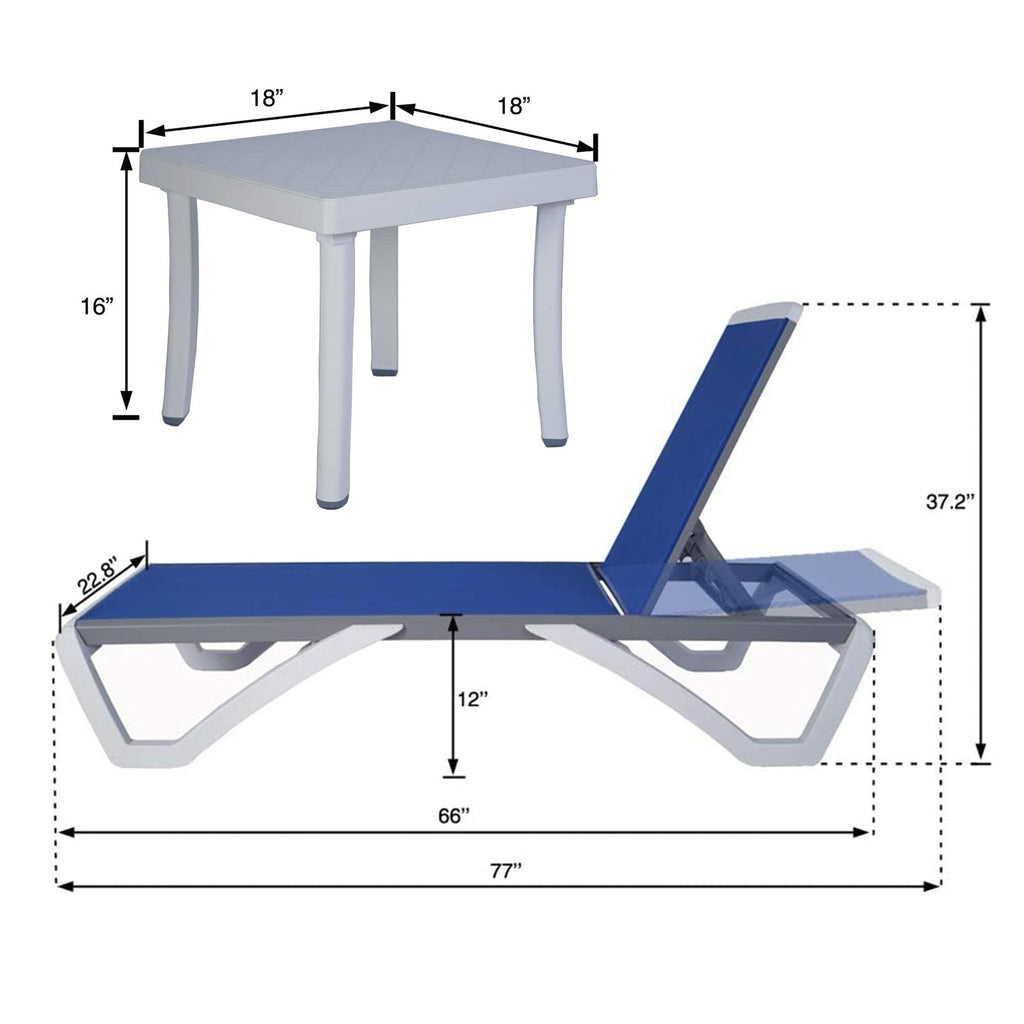 Kozyard Alan Full Flat Aluminum and Polypropylene Resin Legs Patio Reclining Adjustable Chaise Lounge
