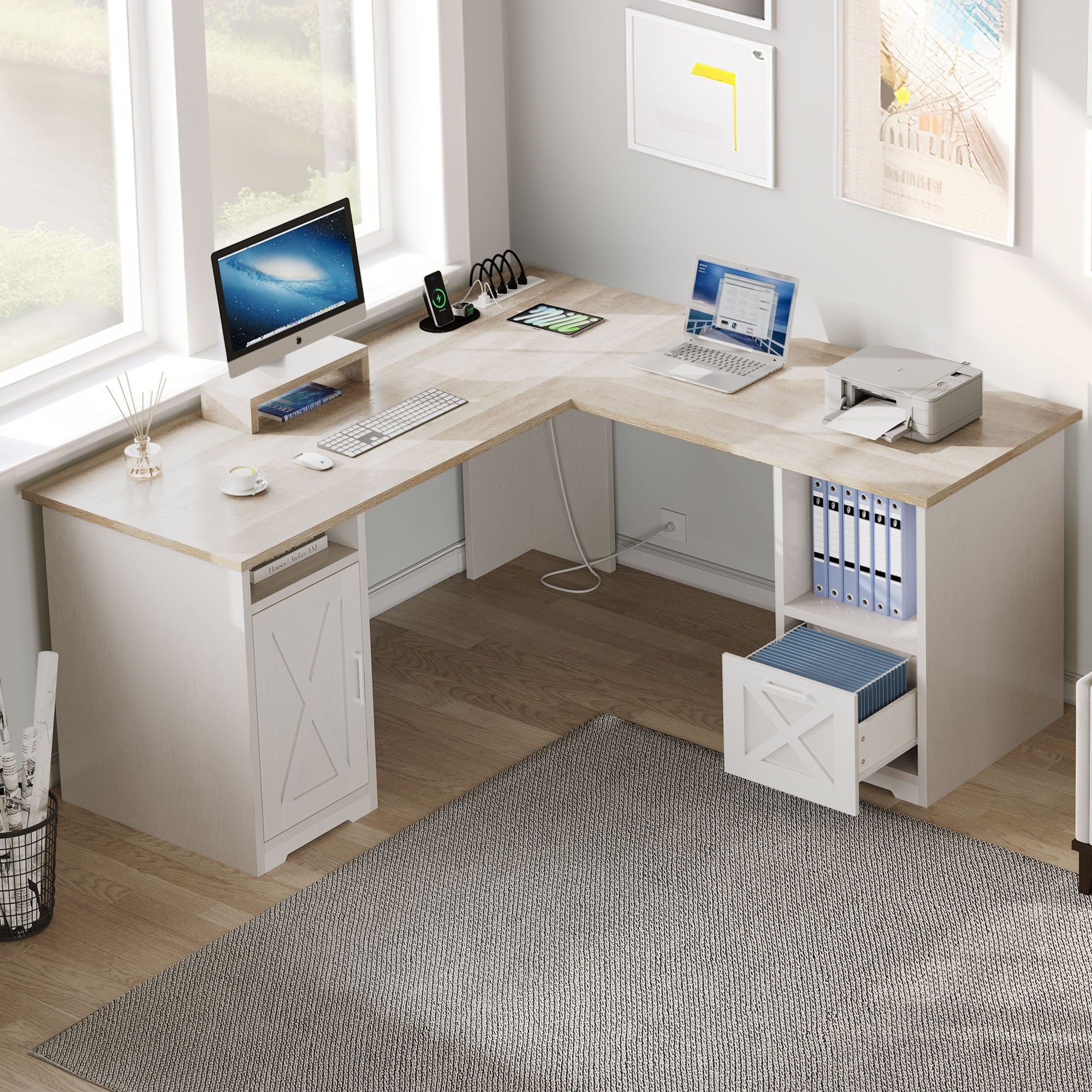 Moasis L Shaped Gaming Desk 59-Inch Computer Corner Desk with Monitor Stand