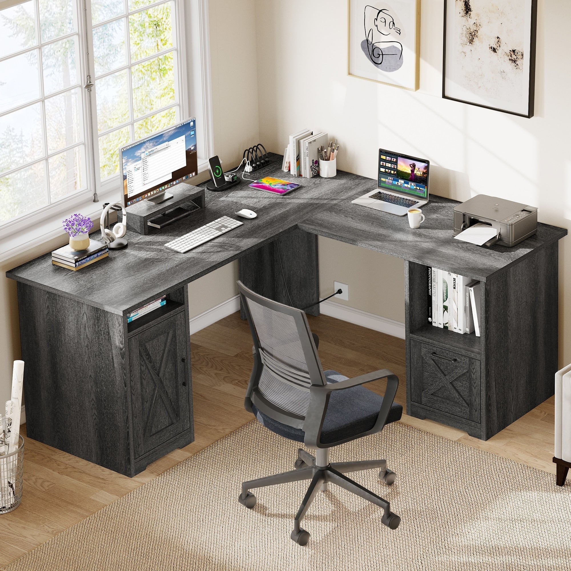 Moasis L Shaped Gaming Desk 59-Inch Computer Corner Desk with Monitor Stand