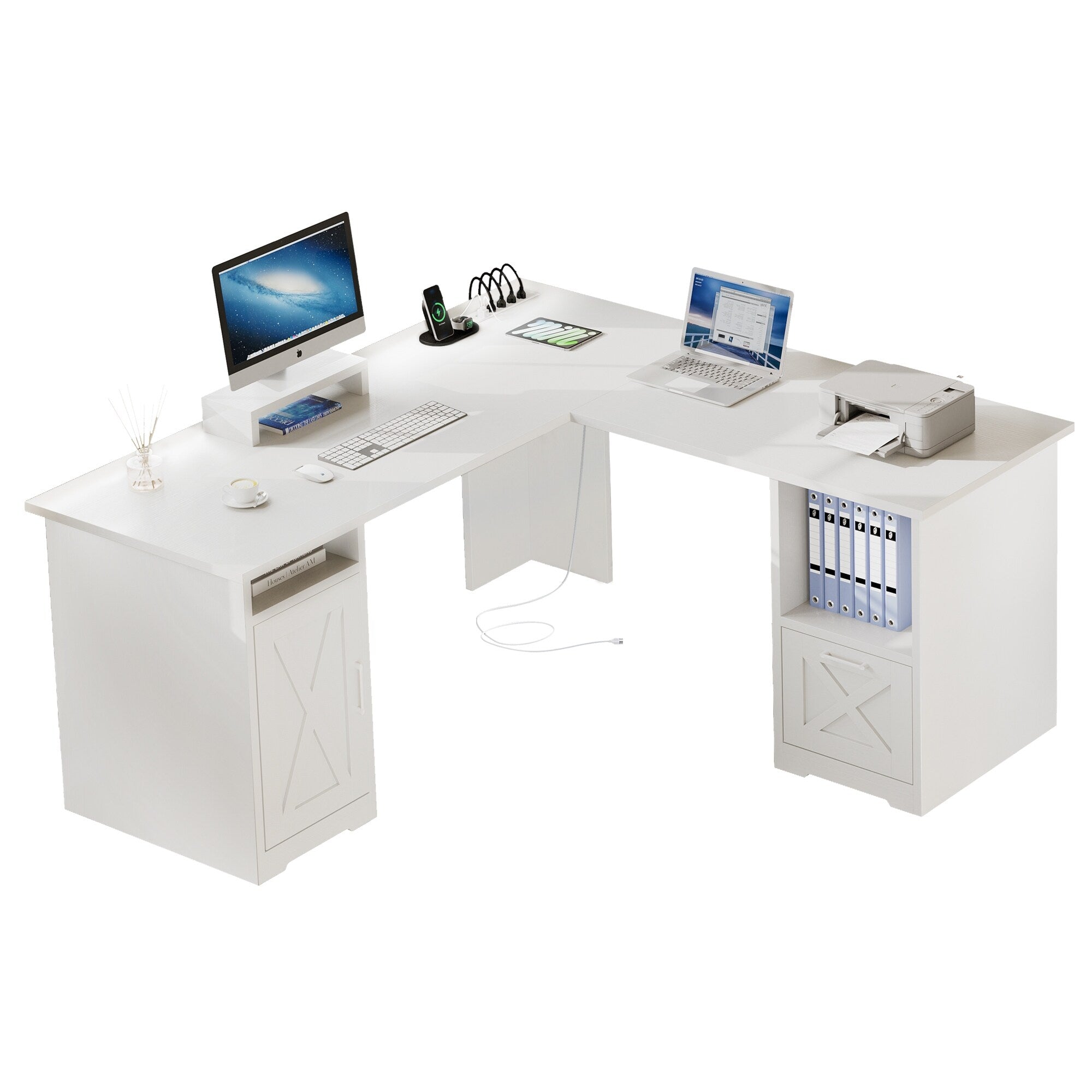 Moasis L Shaped Gaming Desk 59-Inch Computer Corner Desk with Monitor Stand