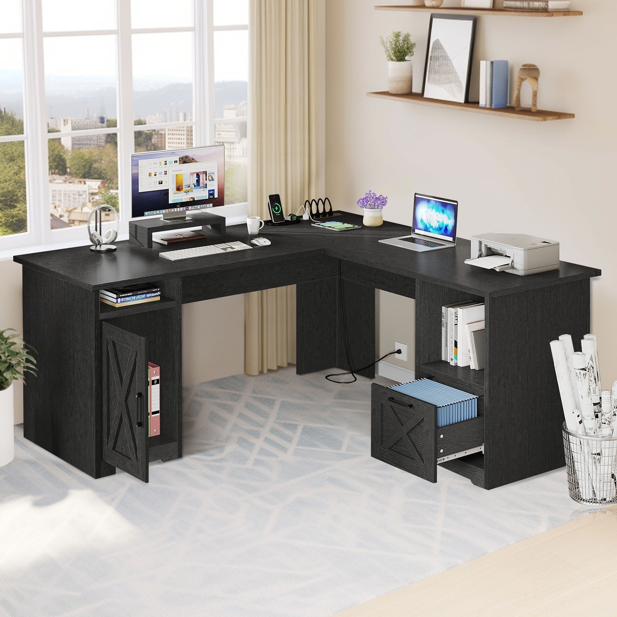 Moasis L Shaped Gaming Desk 59-Inch Computer Corner Desk with Monitor Stand