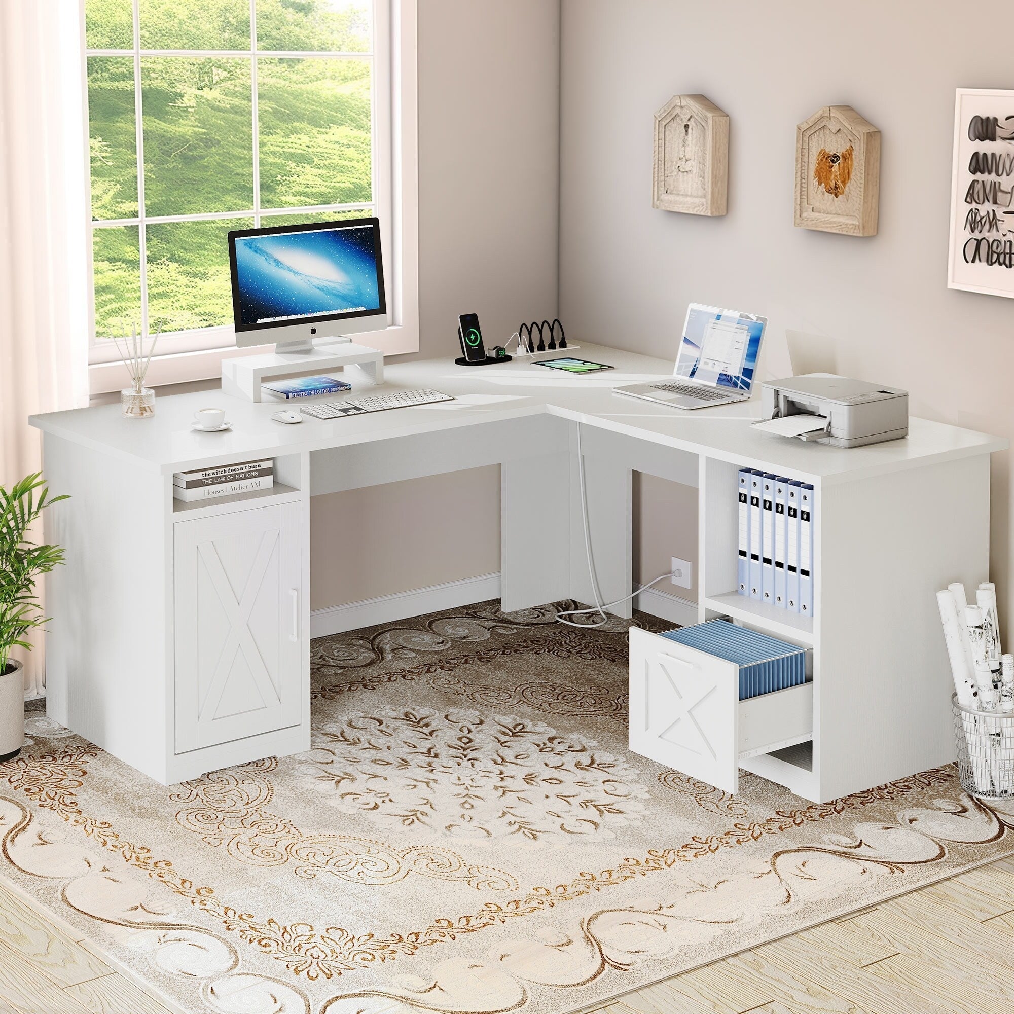 Moasis L Shaped Gaming Desk 59-Inch Computer Corner Desk with Monitor Stand