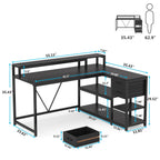 L Shaped Desk with Drawer, Home Office Corner Desk with Storage Shelves and Monitor Stand, Rustic PC Desk for Small Space