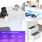 L Shaped Desk with Power Outlets & LED Lights