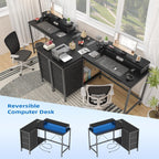 L Shaped Desk with Power Outlets & LED Lights
