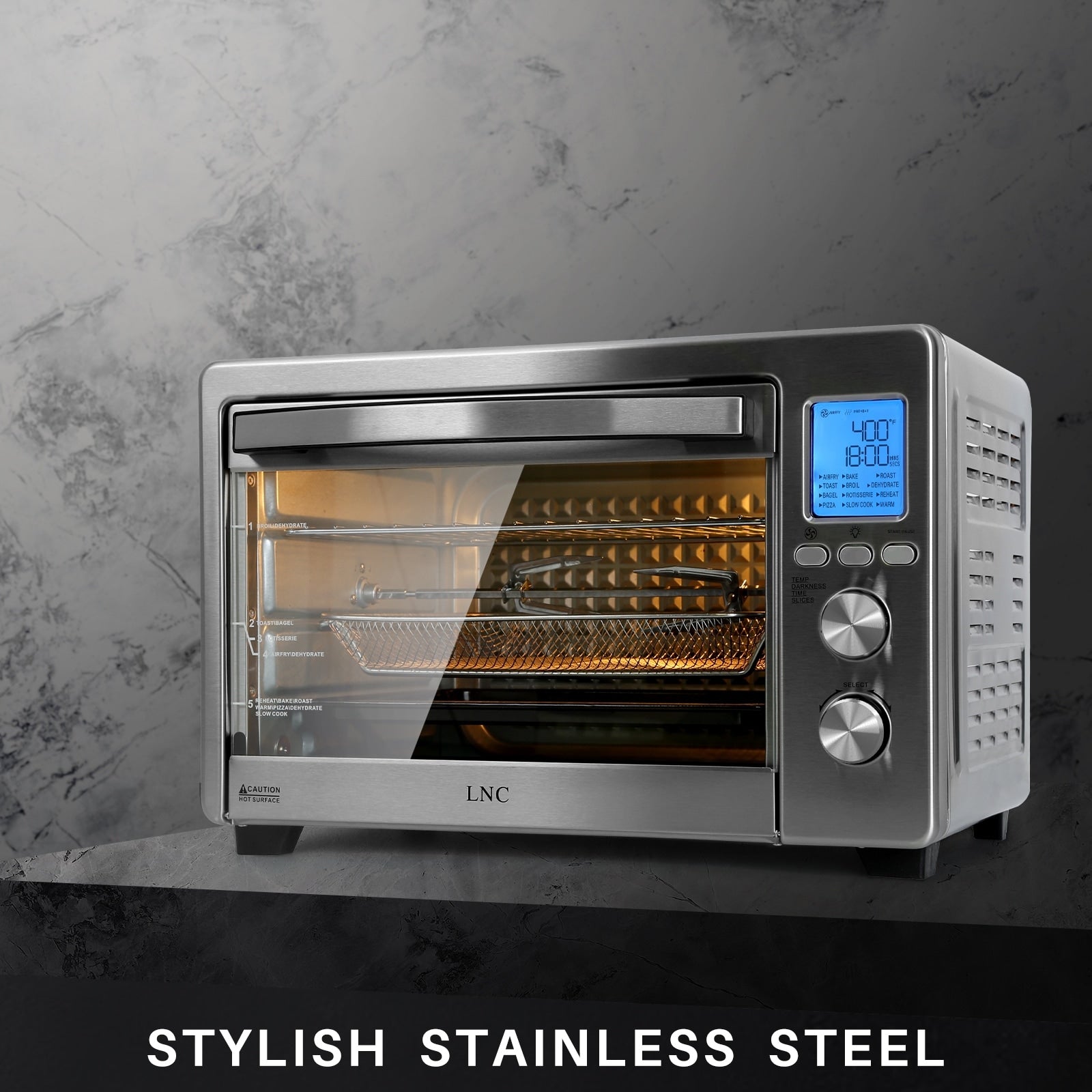 LNC 12-In-1 Large 34QT Countertop Toaster Oven Convection Rotisserie Air Fryer - 19.5 L x 15 W x 12.5 H