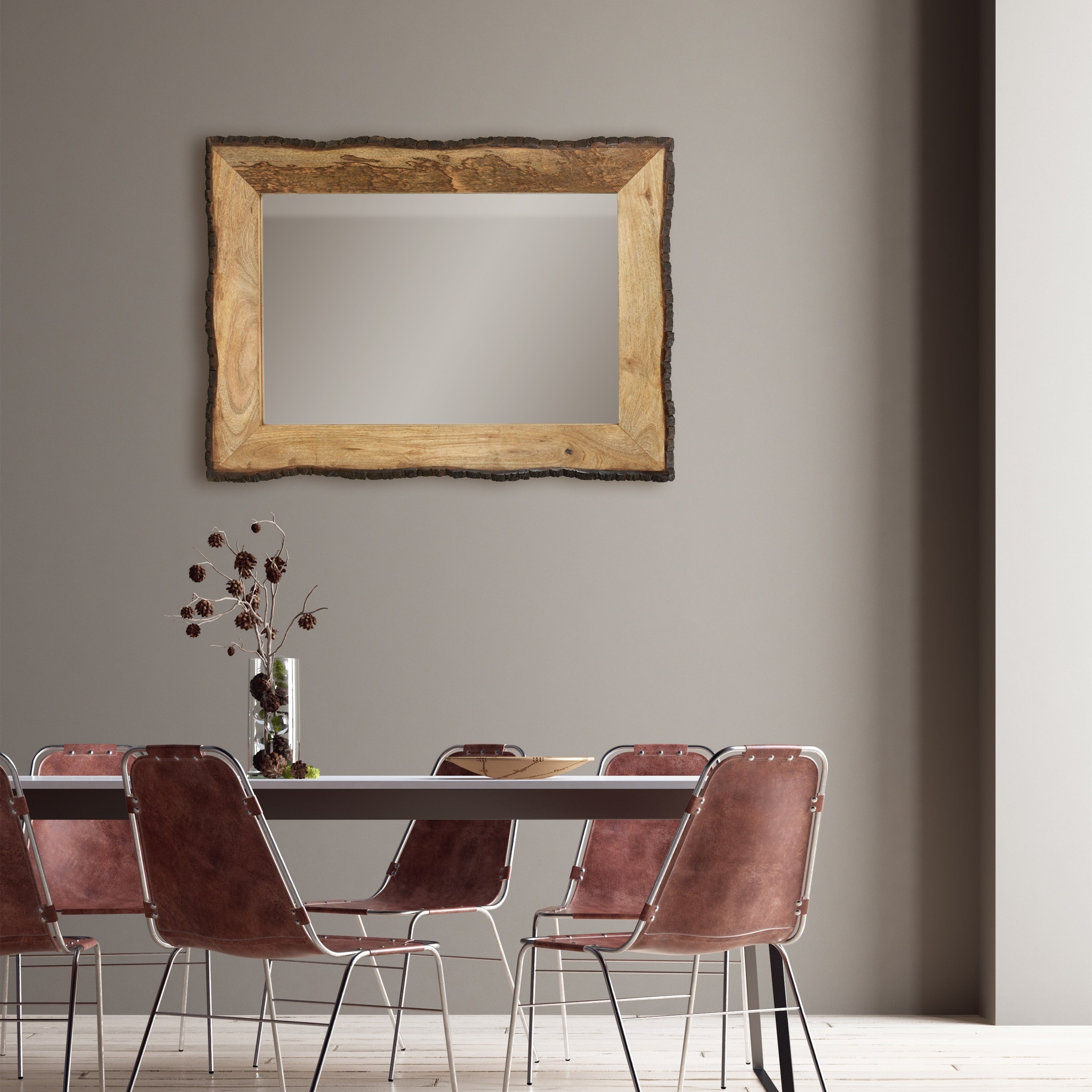 Lamont River of Goods Rectangular Brown and Tan Wood and Glass Wall Mirror - 39 x 1.25 x 28