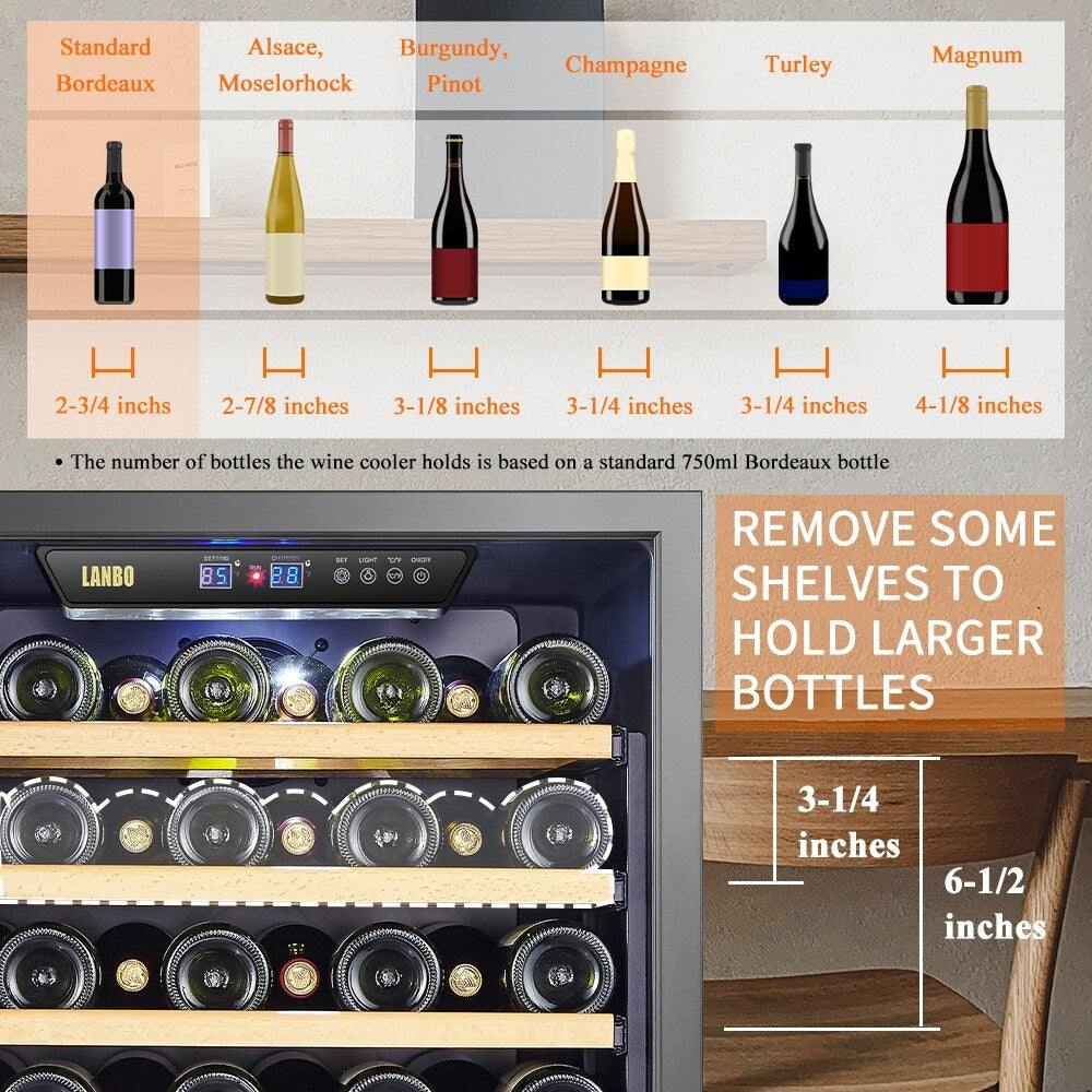 Lanbo 24 Inch Built-in Dual Zone Compressor Wine Cooler, 44 Bottle
