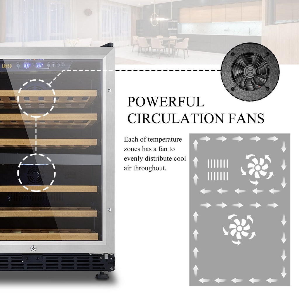 Lanbo 24 Inch Built-in Dual Zone Compressor Wine Cooler, 44 Bottle