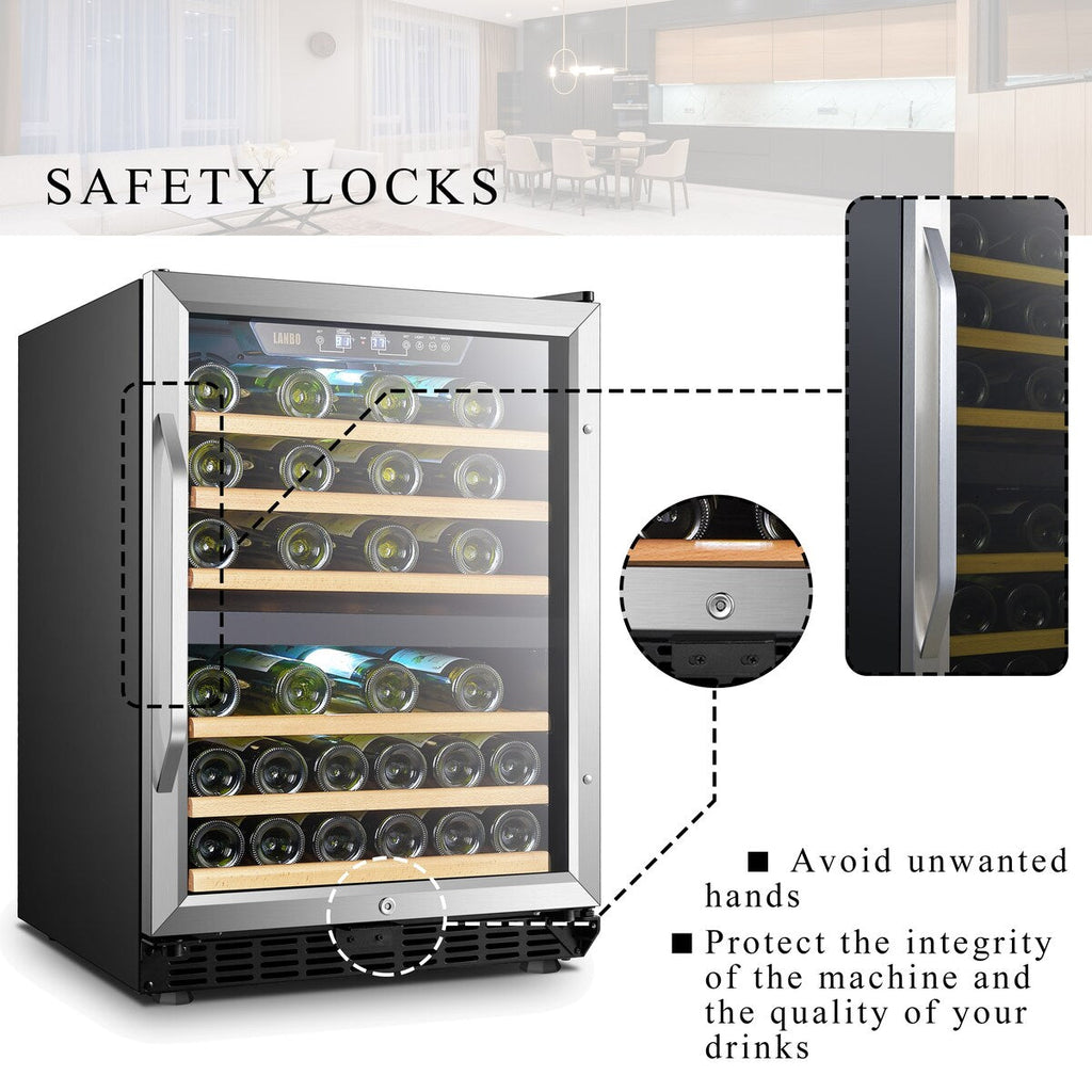 Lanbo 24 Inch Built-in Dual Zone Compressor Wine Cooler, 44 Bottle