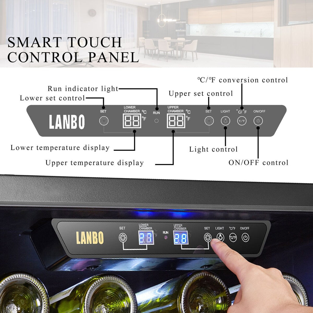 Lanbo 24 Inch Built-in Dual Zone Compressor Wine Cooler, 44 Bottle