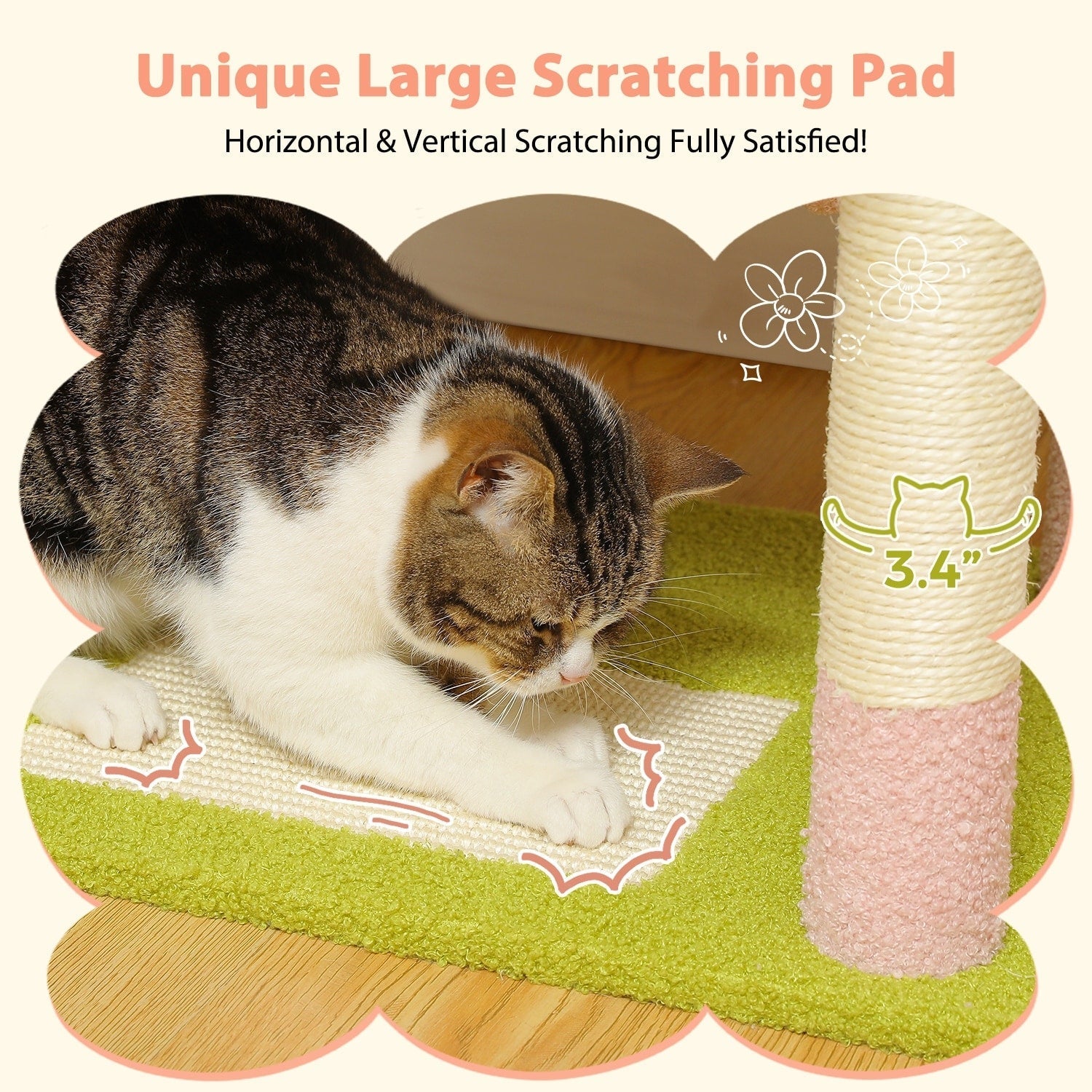 Large Cat Tower Cat Condo with Scratching Posts and Pads, 2 Padded Perch, Dual Condo and Basket