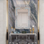 Large Interlocking Mirrored Wall Mirror with Crystal Beads Rectangle