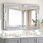 Large Interlocking Mirrored Wall Mirror with Crystal Beads Rectangle