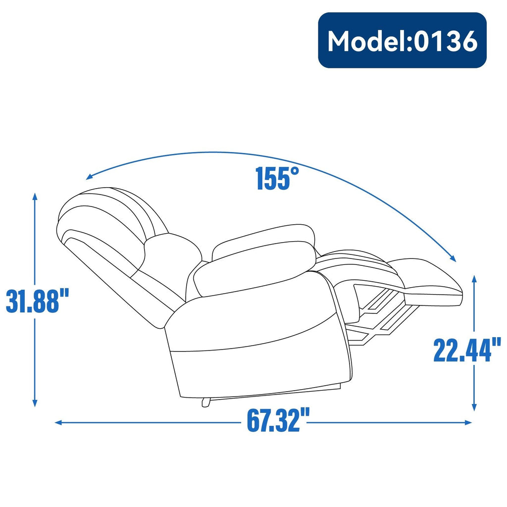 Large Manual Recliner Chair for Adult, Comfortable Fabric Single Recliner Sofa, Overstuffed Reclining Chair for Living Room